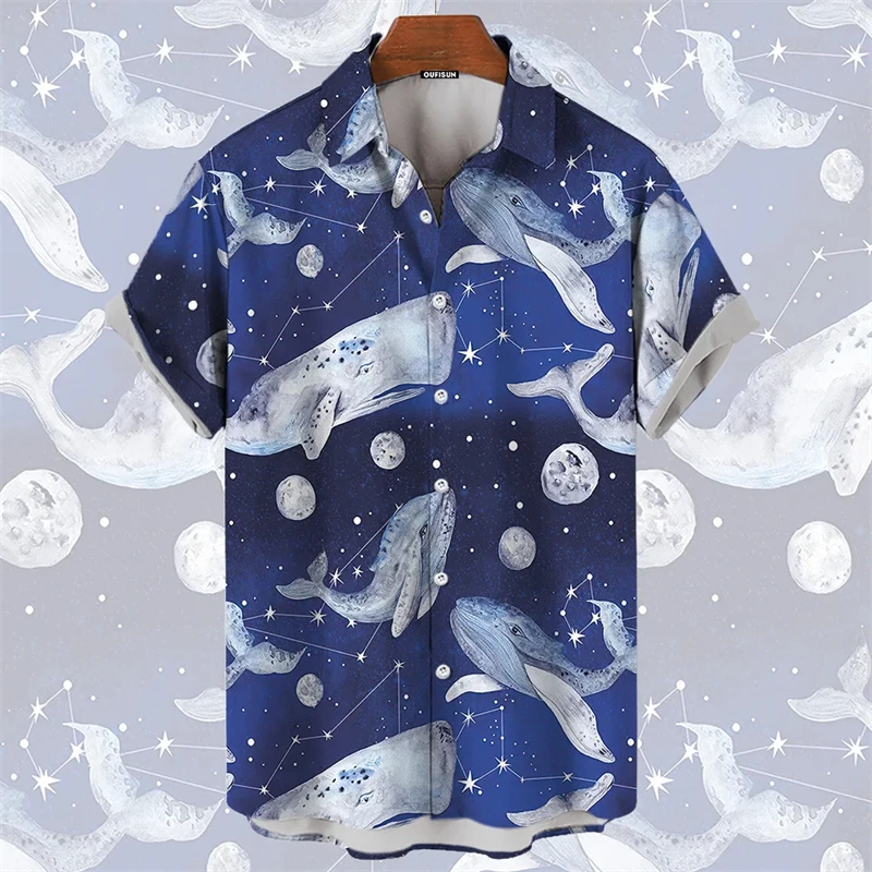 2024 New Men's Hawaii Shirts Sea Animals Print Summer Oversized T-shirt Men Women Sharks Whales Turtl Graphic Short-Sleeved Tops