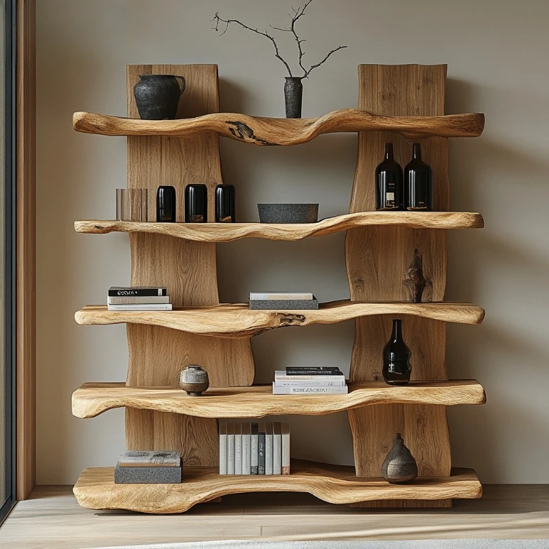 Wood Bookshelf Hotel Log Bookcase Living Room Floor Shelf Vintage Log Furniture