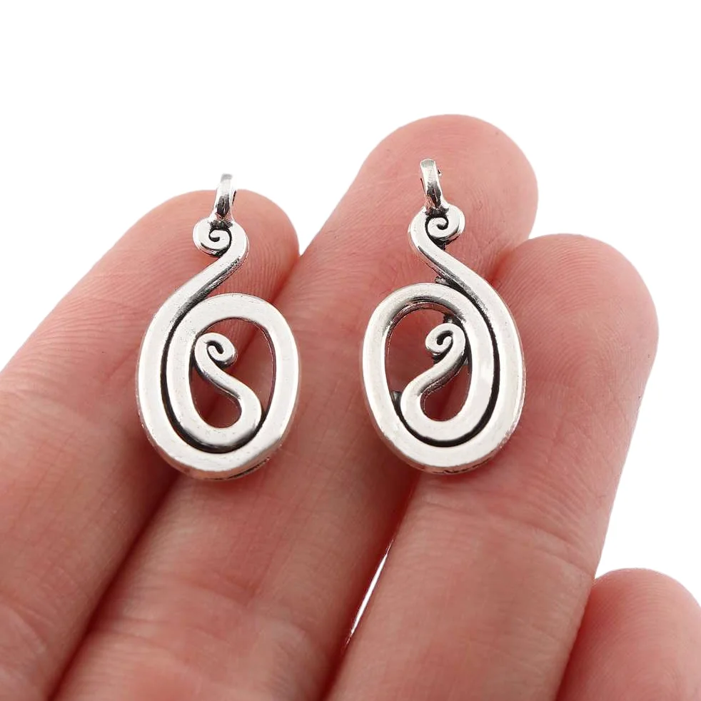 50 x Tibetan Silver Color Double Sided Spiral Swirl Oval Charms Pendants For DIY Earrings Jewelry Making Accessories