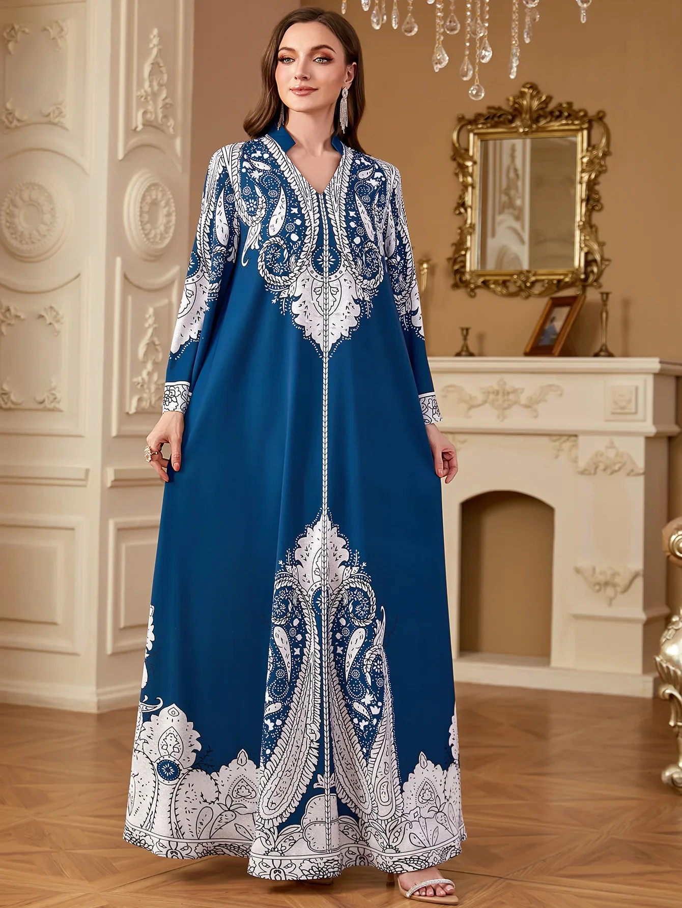 دبي عباية كم طويل فستان مطبوع عليه زهور للنساء المسلمات تركيا قفطان كيبيا قفطان مغربي فام رداء إسلام جلابية رداء #5