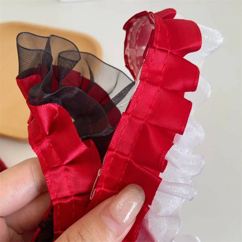 Red Black Red Lace Collection Supporting Fan DIY Handmade Decoration Lace Material Fabric Bar Pain Pack