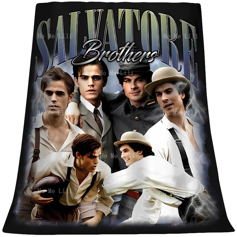 Salvatore Brothers Duo Damon Stefan Tribute Classic Retro Vampire Poster Soft Cozy Flannel Blanket Suitable For Four Seasons