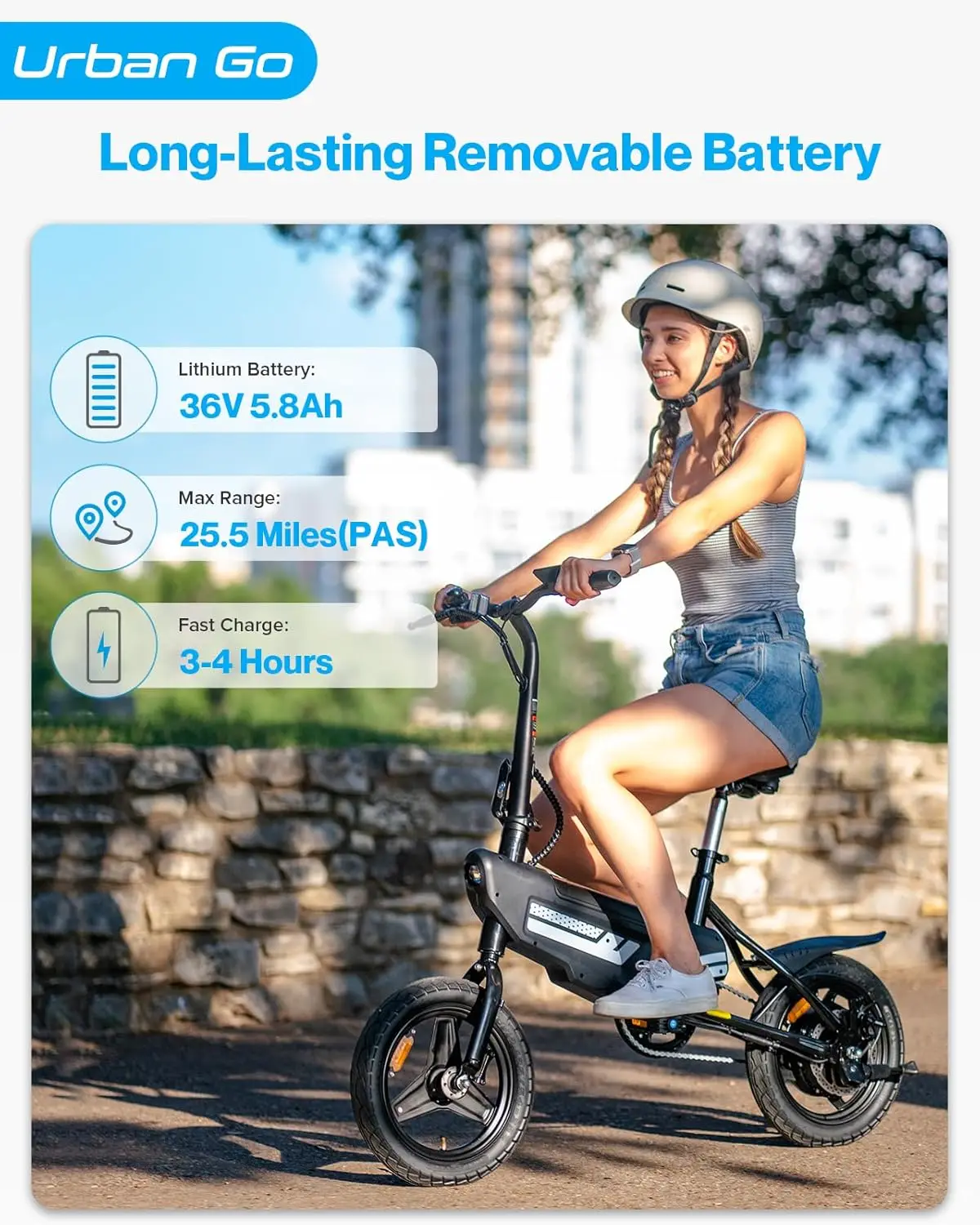 Electric Bike for Adults, 20MPH Max Speed & 25.5 Miles Range(PAS), 500W Peak Motor & Removable Battery, 14