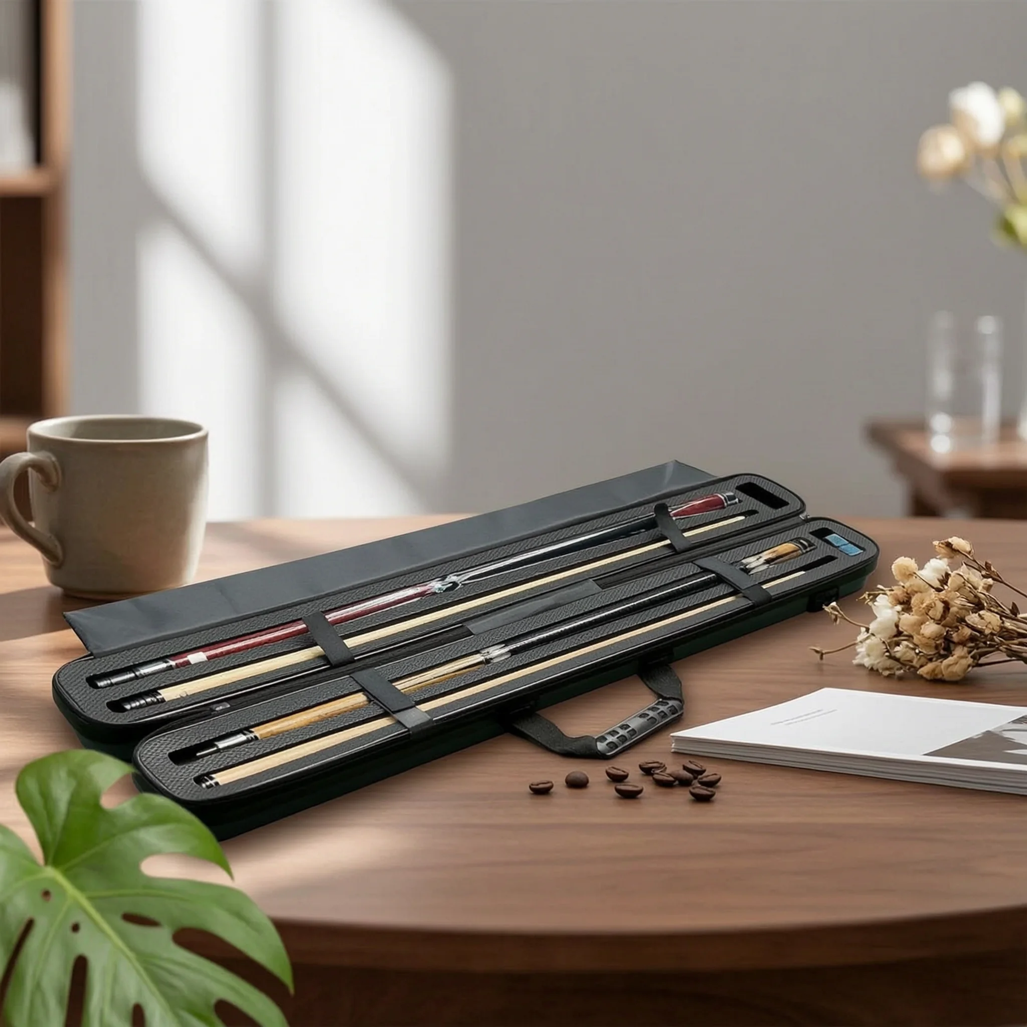 Impact Resistant Hard Cue Case Ribbed Shell Single Cue Hard Case with Accessory Pocket Billiard Case for Game Room Storage