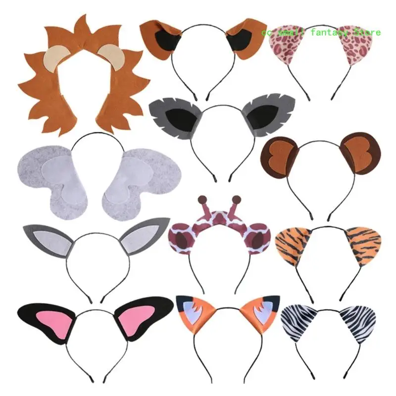 

R3MA 12Pcs Animal Ears Headband Elephant Rabbit Lion Animal Hair Hoop Lion Headband