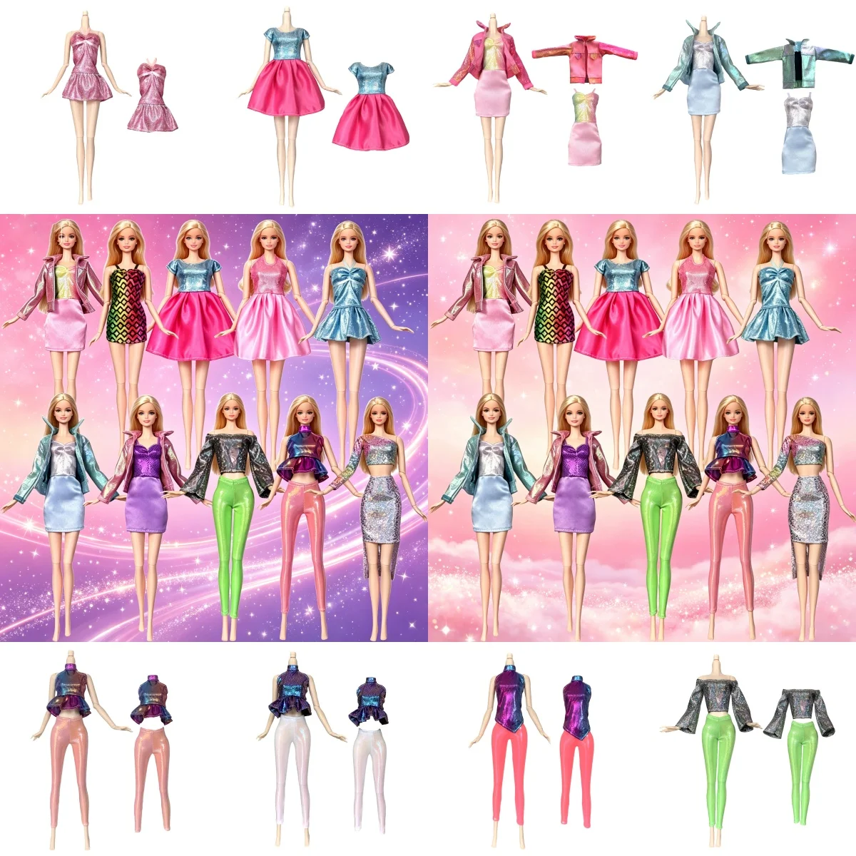 Sweet Sparkling Princess Dress Fashion Short Jacket+Dress Set For 1/6 Babi Xianxian Supermodel Doll Dress Up Clothes Accessories