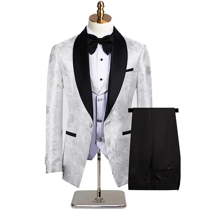 Elegant Wedding 3 Piece Jacket Pants Vest Full Set Luxury Single Breasted Peak Lapel Purple Male Clothing Men's Suits Blazer