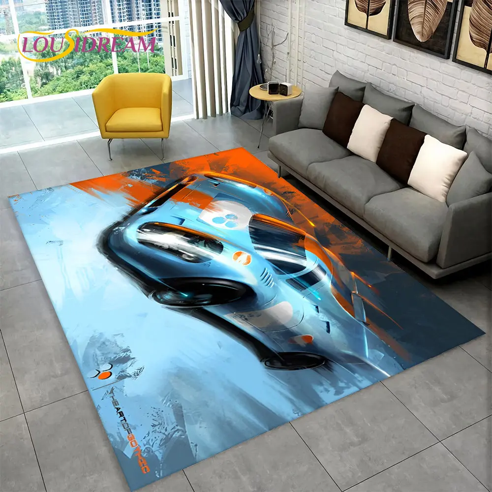 3D Racing Car Area Rug Large,Carpet Rug for Home Living Room Bedroom Sofa Doormat Decor,Kid Paly Kitchen Non-slip Floor Pad Mat