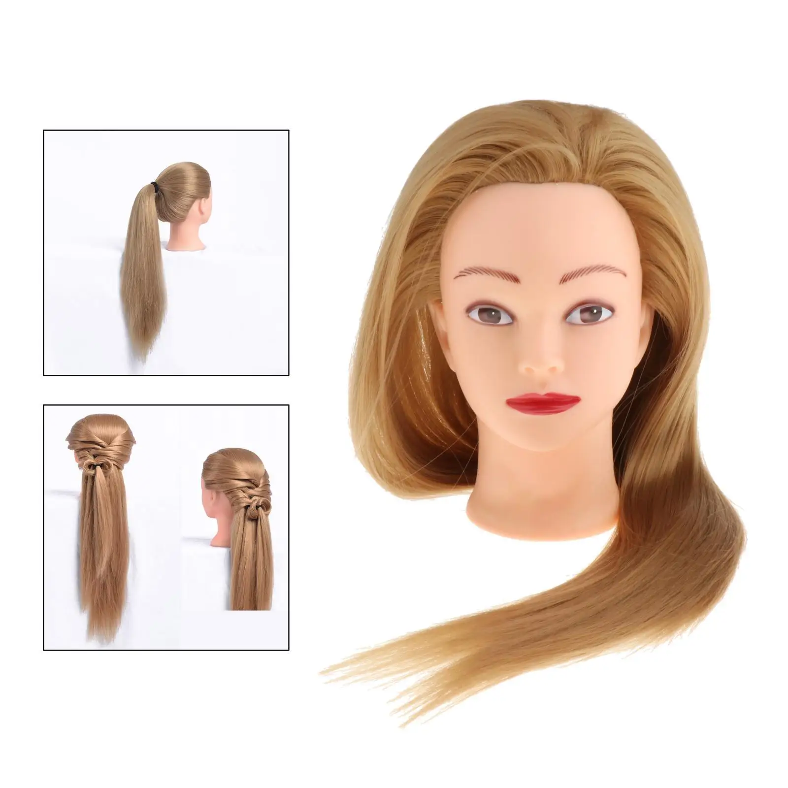 Head Synthetic Fiber Hair 24.8 inch Long Hair Styling  Cosmetology Doll Head Hairdressing for Cutting Braiding Practice