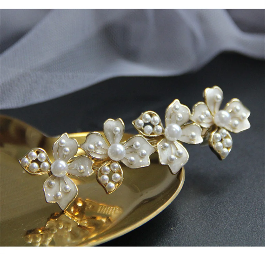 Korean Senior Fashion Dripping Oil Crystal Pearl Hair Clips Elegant Women Barrettes Hairpins Hairgrips Headwear Hair Accessories