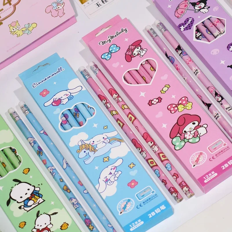 Sanrio Pencils 24/48pcs kawaii my melody pochacco Mixed Wooden Pencils Primary School Students Sketch Tools Writing Stationery