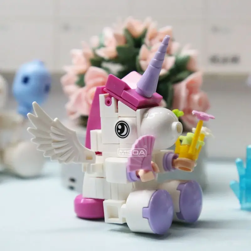 DIY 6-in-1 Upgrade Unicorn Building Bricks Self-assembly Educational Desk Decoration Cute Animas Blocks Child Surprise Toys Gift