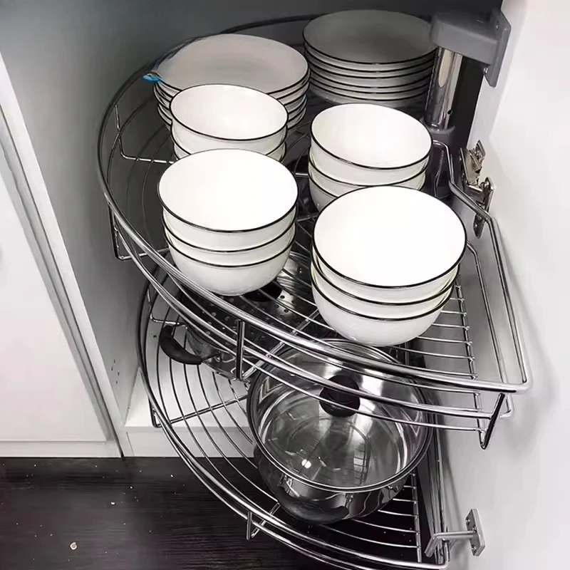 

Cabinet corner pull-out basket 180 degree kitchen 270 degree swivel basket stainless steel rotating double-layer storage shelf