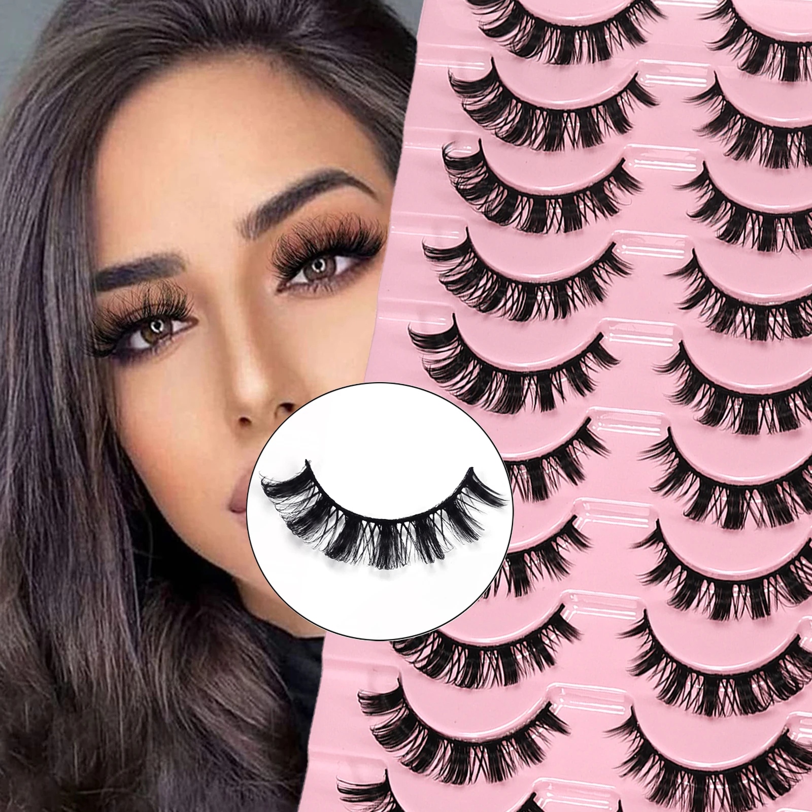 10 Paar DD Curl Künstliche Wimpern, Flauschige Russische Faux-Nerz-Streifenwimpern, Einfach Anzuwendende Augen-Make-up-Wimpern für Anfänger und Mädchen