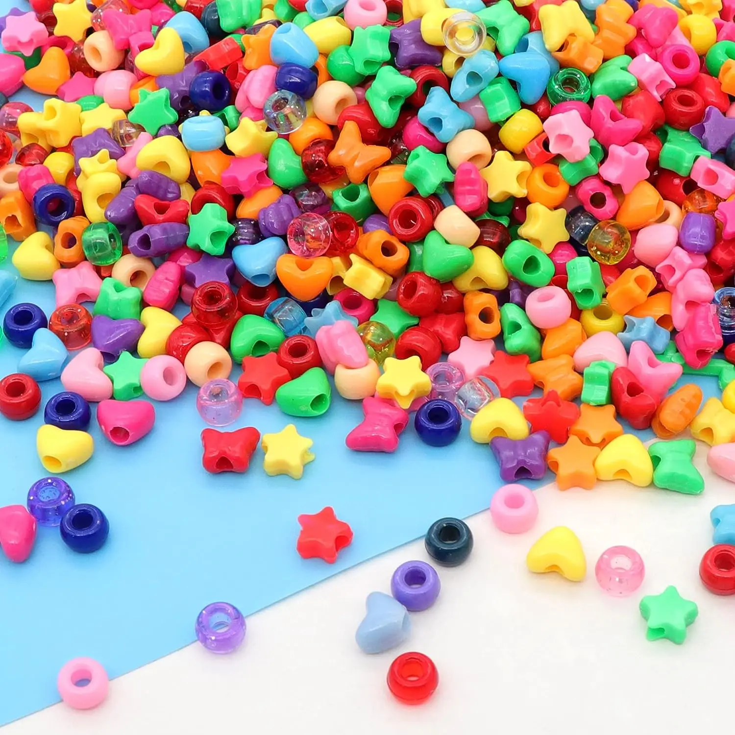 500 Pcs Multi-Colored Plastic Craft Perforated Beads Bulk Rainbow Hair Beads, DIY Face Mask Pony Beads for Hair,DIY Bracelet