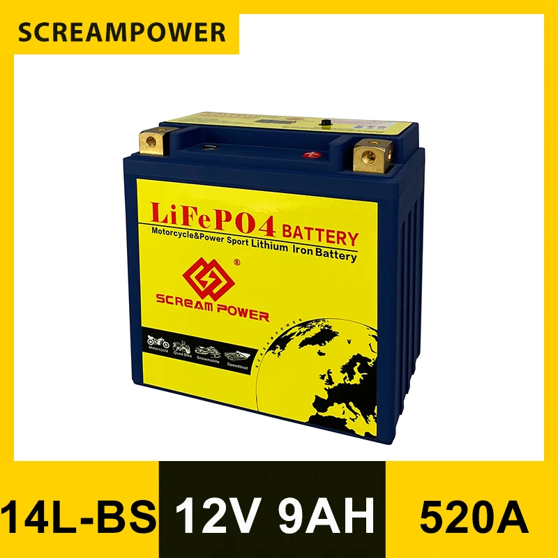 12V 9Ah 520CCA Lithium Motorcycles Battery 14L-BS 14-BS with Smart BMS,Lithium Battery Compatible with Dirt bikes,ATV,Snowmobile