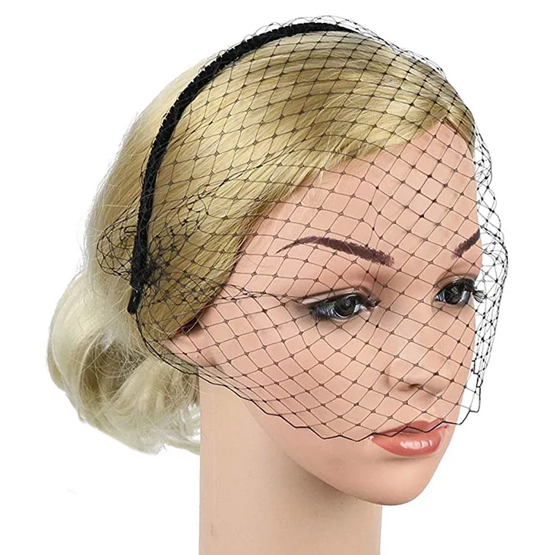 Elegante velo per gabbia per uccelli velo per fascia bianco nero per spose copricapo maschera per capelli accessori per gioielli per capelli