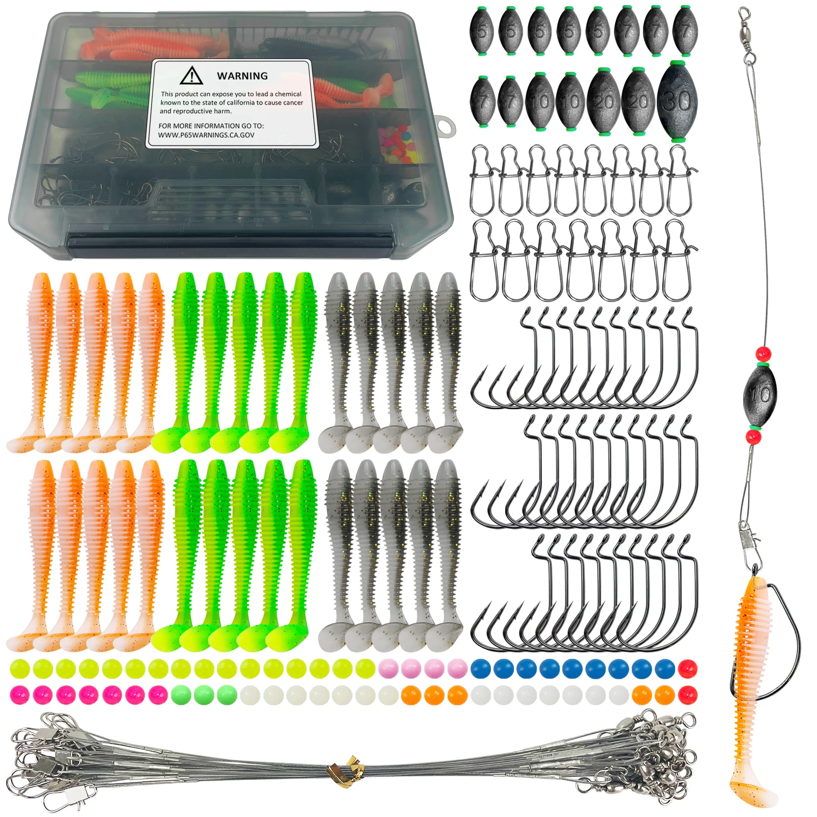 

FREE FISHER 186pcs DIY Fishing Weights Rigs,Sea Fishing Sinker Rig Baits,Saltwater Steel Leader Line Hooks Beads,Soft Wrom Lures