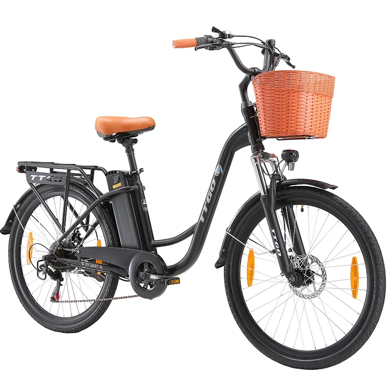Elektrofahrrad TTGO YY-26ST 26 Zoll E-Bike für Männer und Frauen 36V 14,5 Ah Akku, City-Bike 60-75 km Elektrofahrrad mit Korb