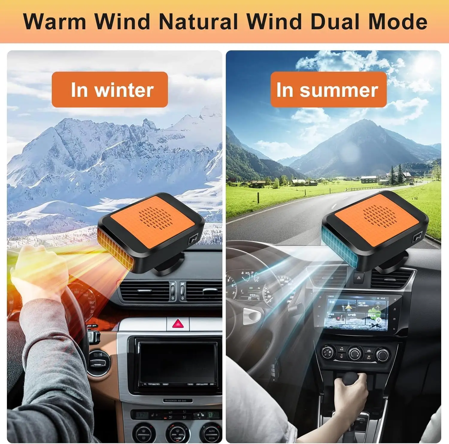 

12V Mini Winter Car Heater Defroster Dual Mode For Windshield Demisting Seat Fan Heating Cold Fit For Car SUV Truck Rv Trailer