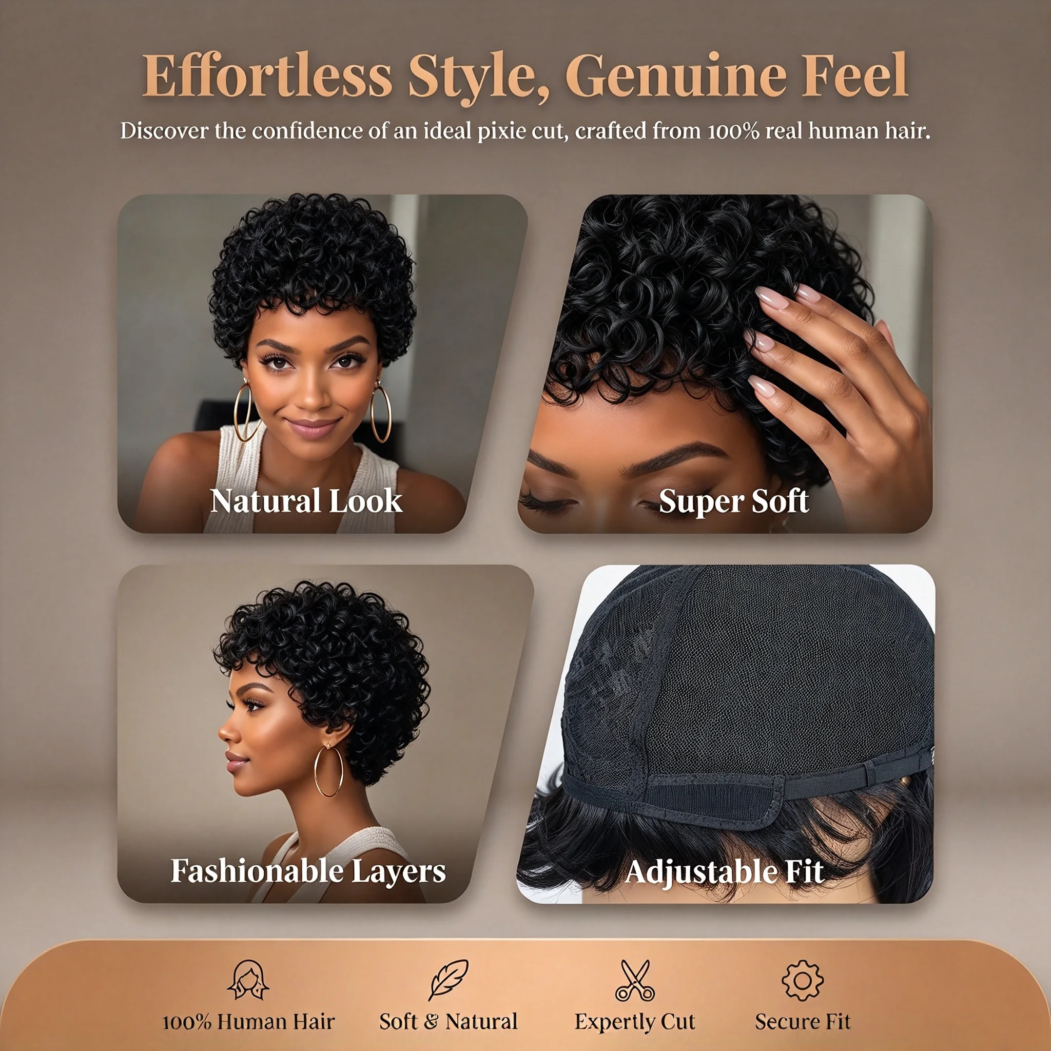 Daily and Party Wear Pixie Cut Wig Short Afro Kinky Deep Wave Natural Black Brazilian Virgin Human Hair for Black Women view 5