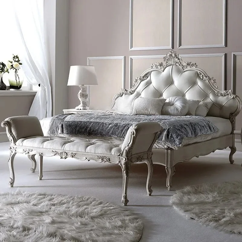 European-Style Carved Solid Wood Double Bed Light Luxury Post-Modern Master Bedroom Marriage Bed Luxury French Style