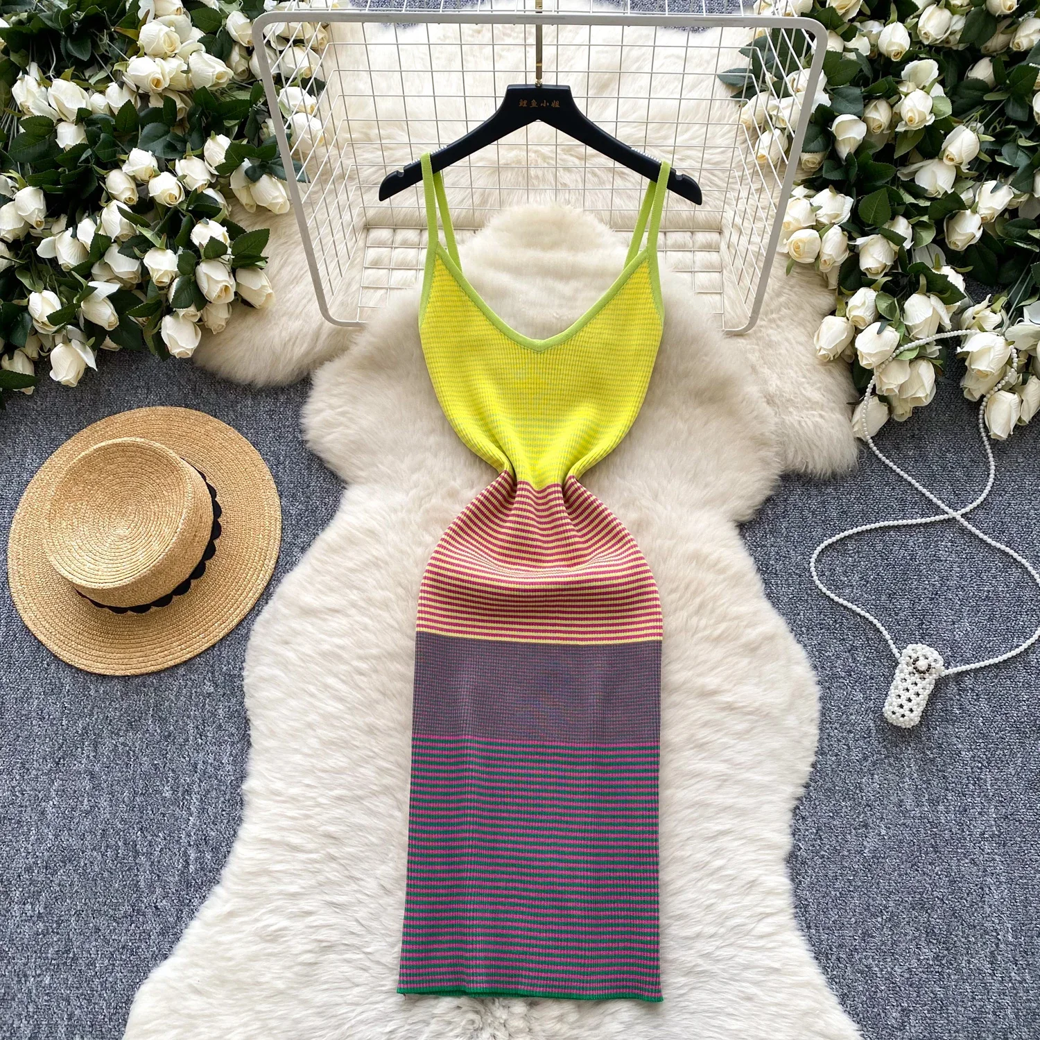 ใหม่ถัก Beachwear หญิง V คอยืดหยุ่น Sheath เซ็กซี่ Sundress ลายวันหยุดชุดเข้ารูปผ้าสําหรับผู้หญิง