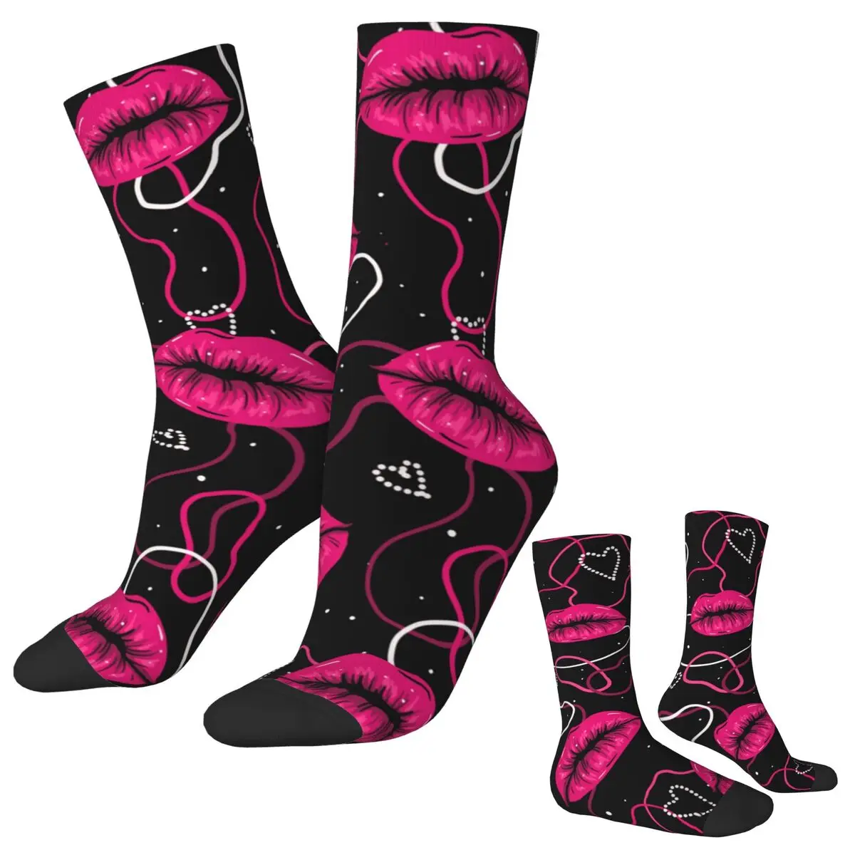 

Pink Lips Pattern Stockings Men's Vintage Socks High Quality Funny Socks Spring Running Sports Non Slip Design Socks Gift