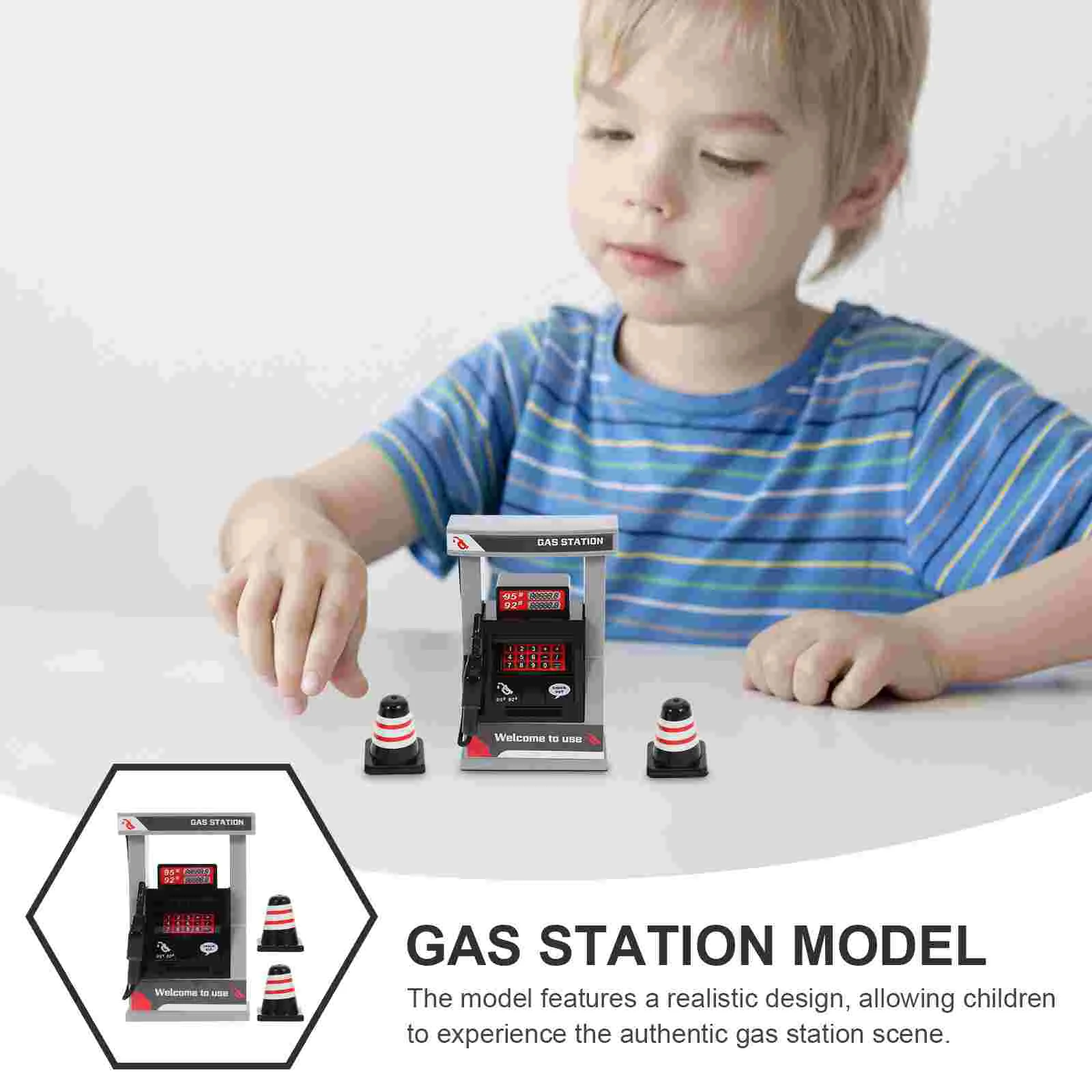 Decorate Play House Simulation Gas Station Plus 2 Roadblocks Children's Toys Boy Model Car Decorations Kit Plastic Miniature