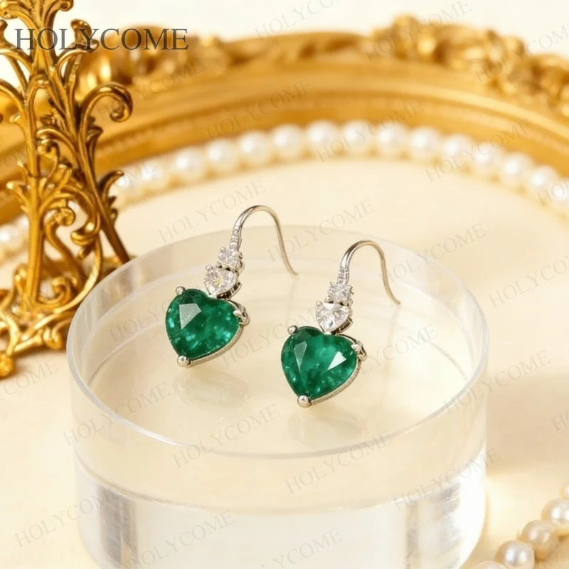 

Ruby Sapphire Columbia Earrings 925 Sterling Silver Heart 8x8mm Earrings Fashion Sparkling for Wedding Engagement Jewelry