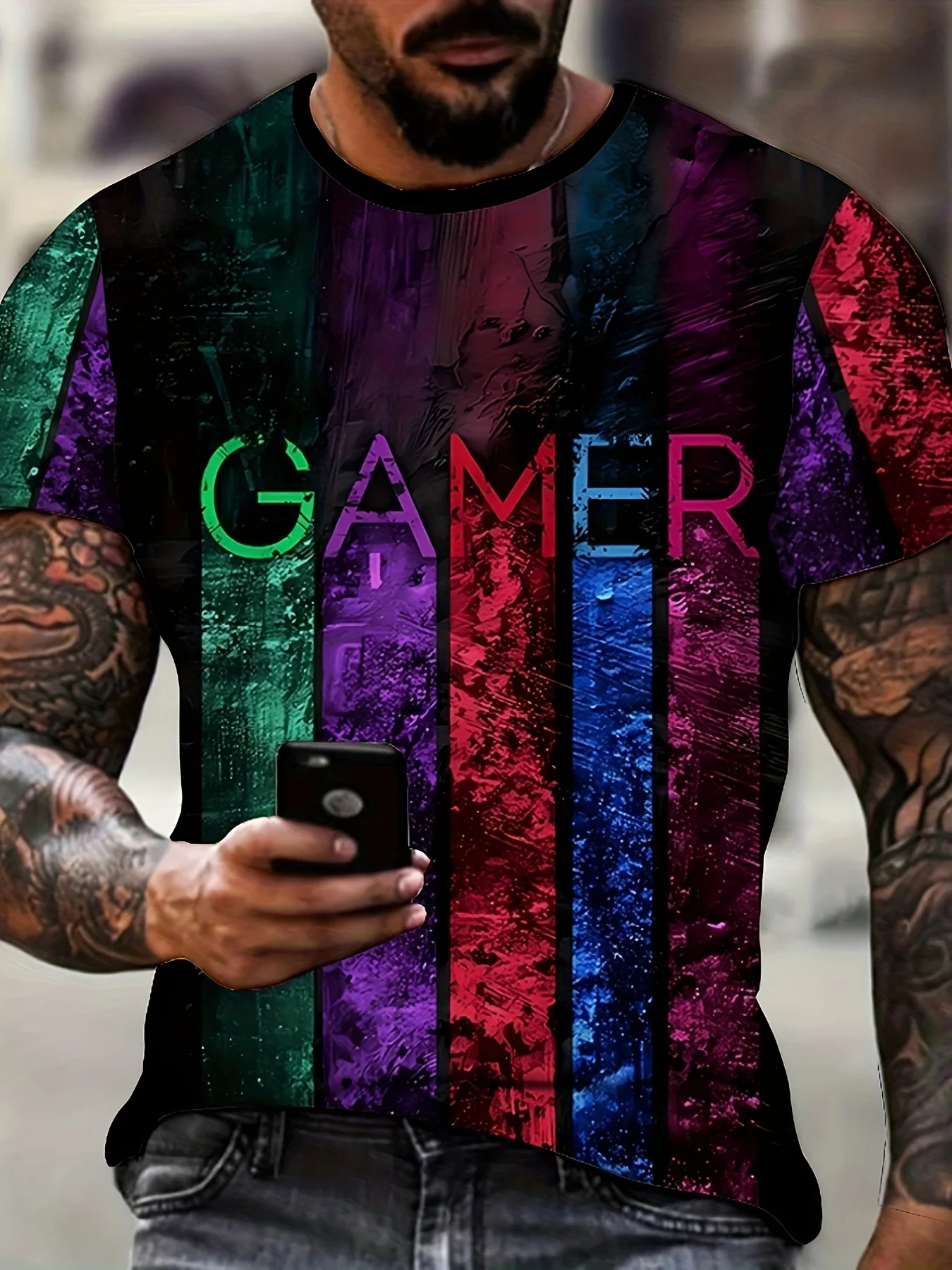 

3D Digital Print GAMER T-shirt - Crew Neck Short Sleeve Polyester Blend Slight Stretch Regular Fit Machine WashableSummer Casual