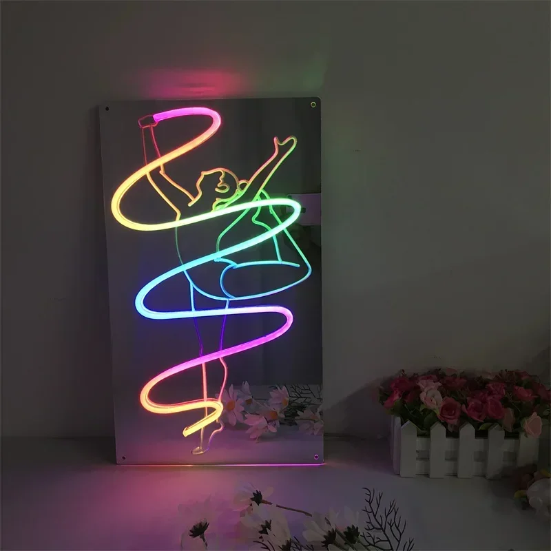 Colorful Ballet Girls LED Neon Light Signs Shine Acrylic Mirror Neon Lamp Home Wall Decor for Ballet Dance Decoration Led Sign