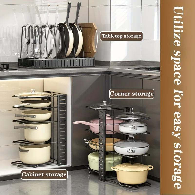 5/8 Tiers Pan Pot Organizer Rack DIY Adjustable Cabinet Pantry Pots Lids Storage Rack Kitchen accessories Organization 식기건조대