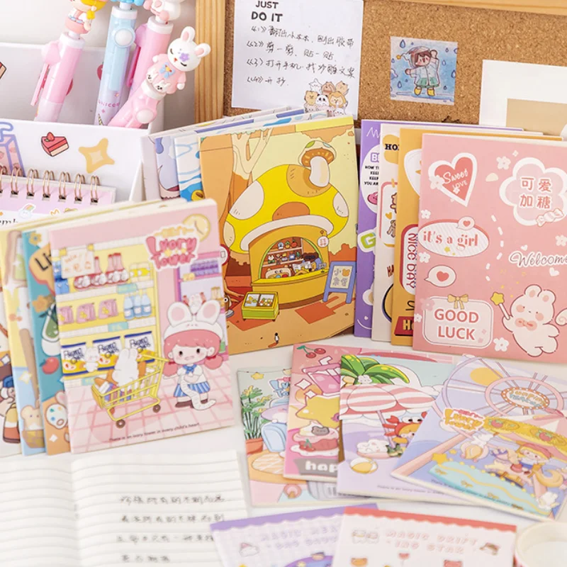 

4Pcs 16 Sheet Creative Cartoon Book Student School Supply Pocket Notebook Sketchbook Portable Mini Notepad Kawaii Stationery