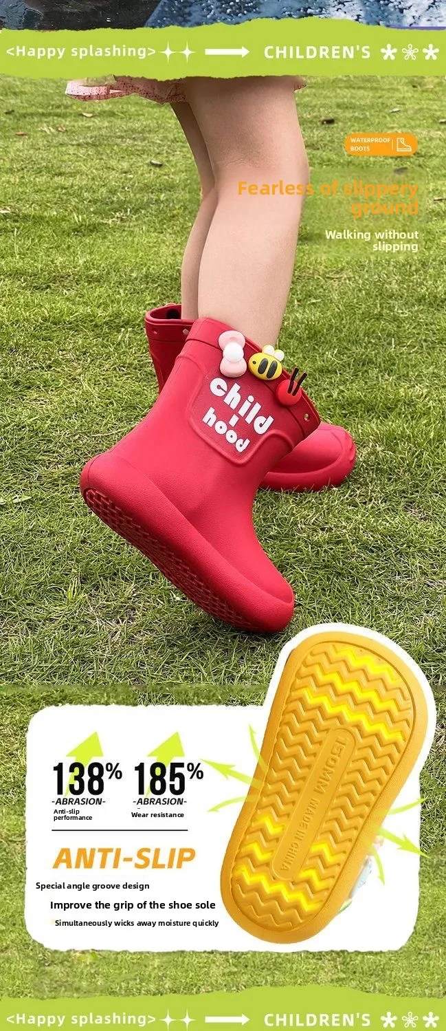 2026 Kinder Regenstiefel Mädchen Jungen Regenstiefel Rutschfeste Kinder Baby Regenschuhe PVC Wasserdichte Halbhohe Wasserschuhe Weiches Gummi – Detail 7