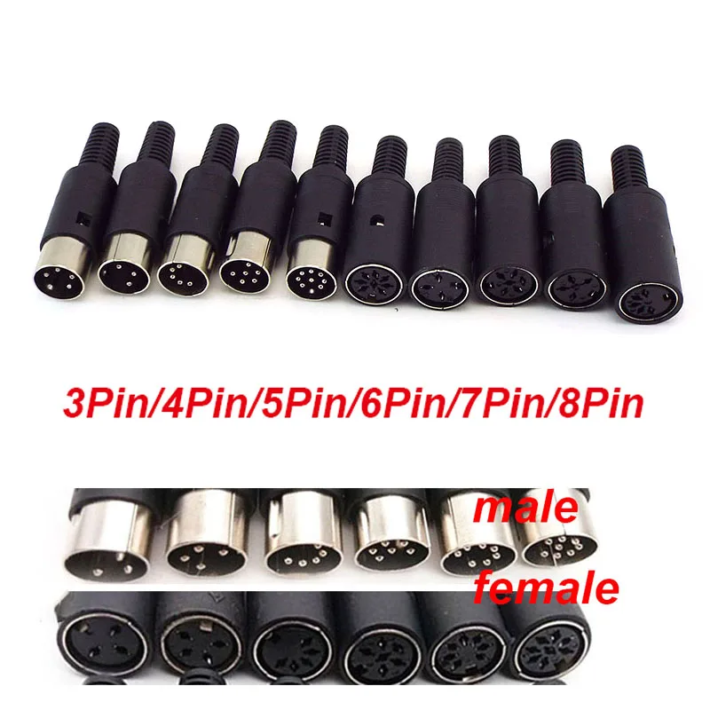 

5pcs Male Female Connectors 3 4 5 6 7 8 Pin DIN Plug Socket Jack Solder Connector with Plastic Handle Keyboard Cable Mount A