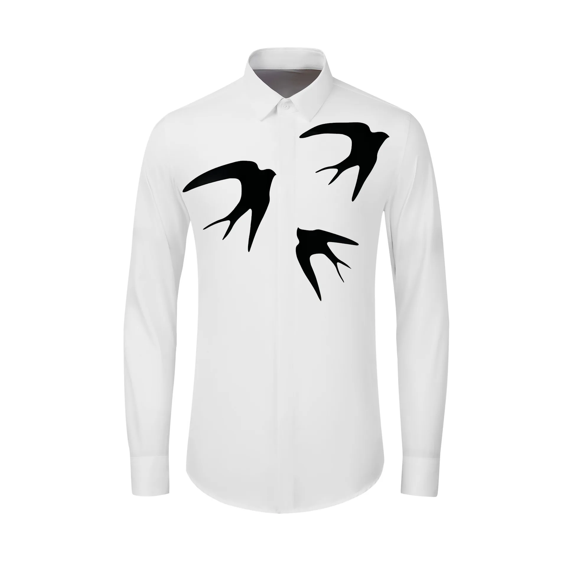 New product: Yanzi's printed men's shirt with long sleeves, slim fit, cross-border men's clothing, big brand elements