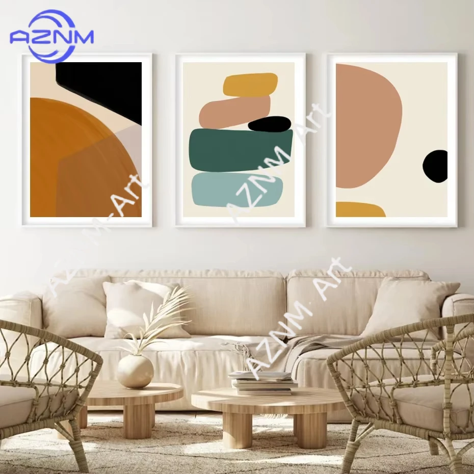 1/3 Stück Boho Abstrakte Geometrische Grafik Textur Leinwandgemälde Wandkunst Bilder Poster und Drucke für Wohnzimmer Heim-Dekoration