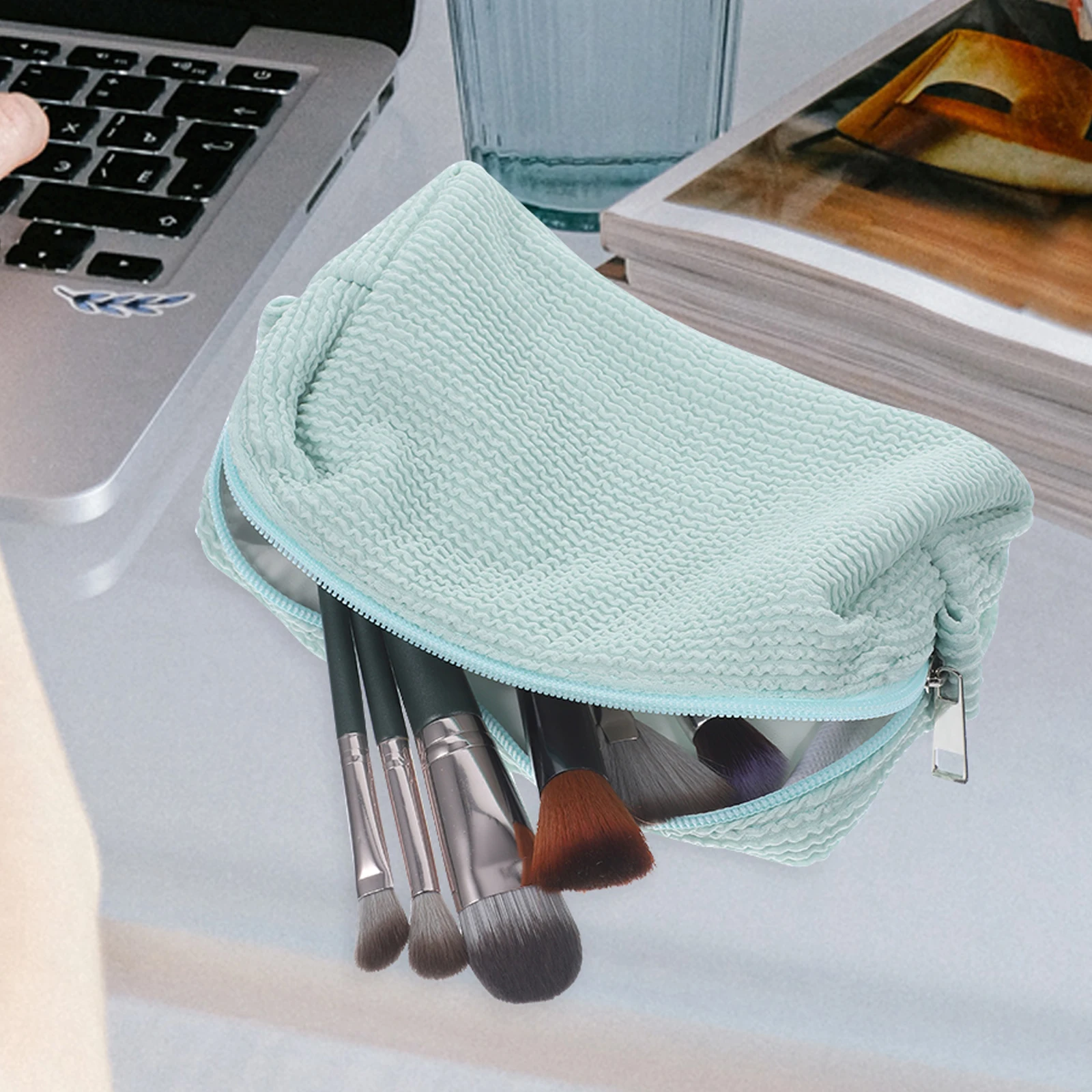 

Generous Appearance Simple Color Match Makeup Bag Portable Travel Toiletry Organizer Small Cosmetic Pouch Durable Handbag
