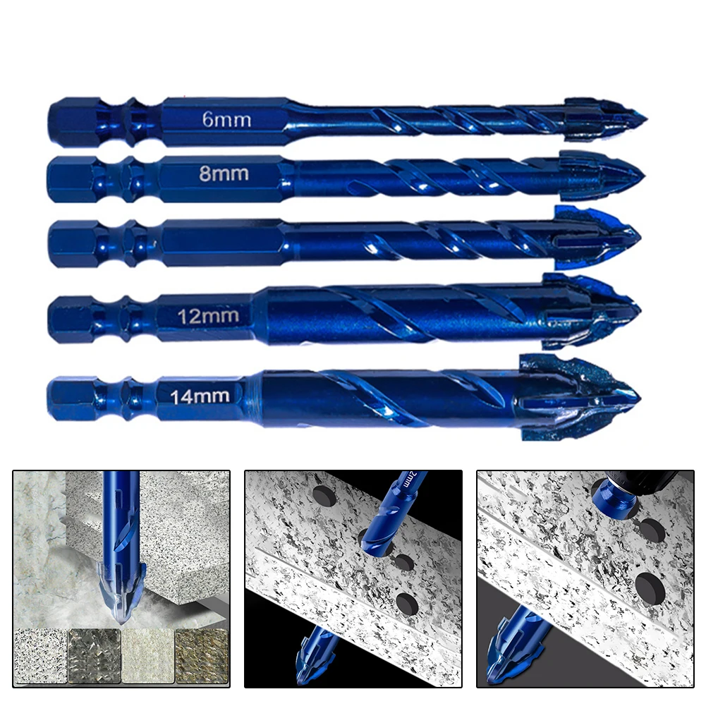 Brocas triangulares espiral excêntrica broca alta dureza 1/4 polegadas haste 6-14mm para telha de vidro perfuração broca