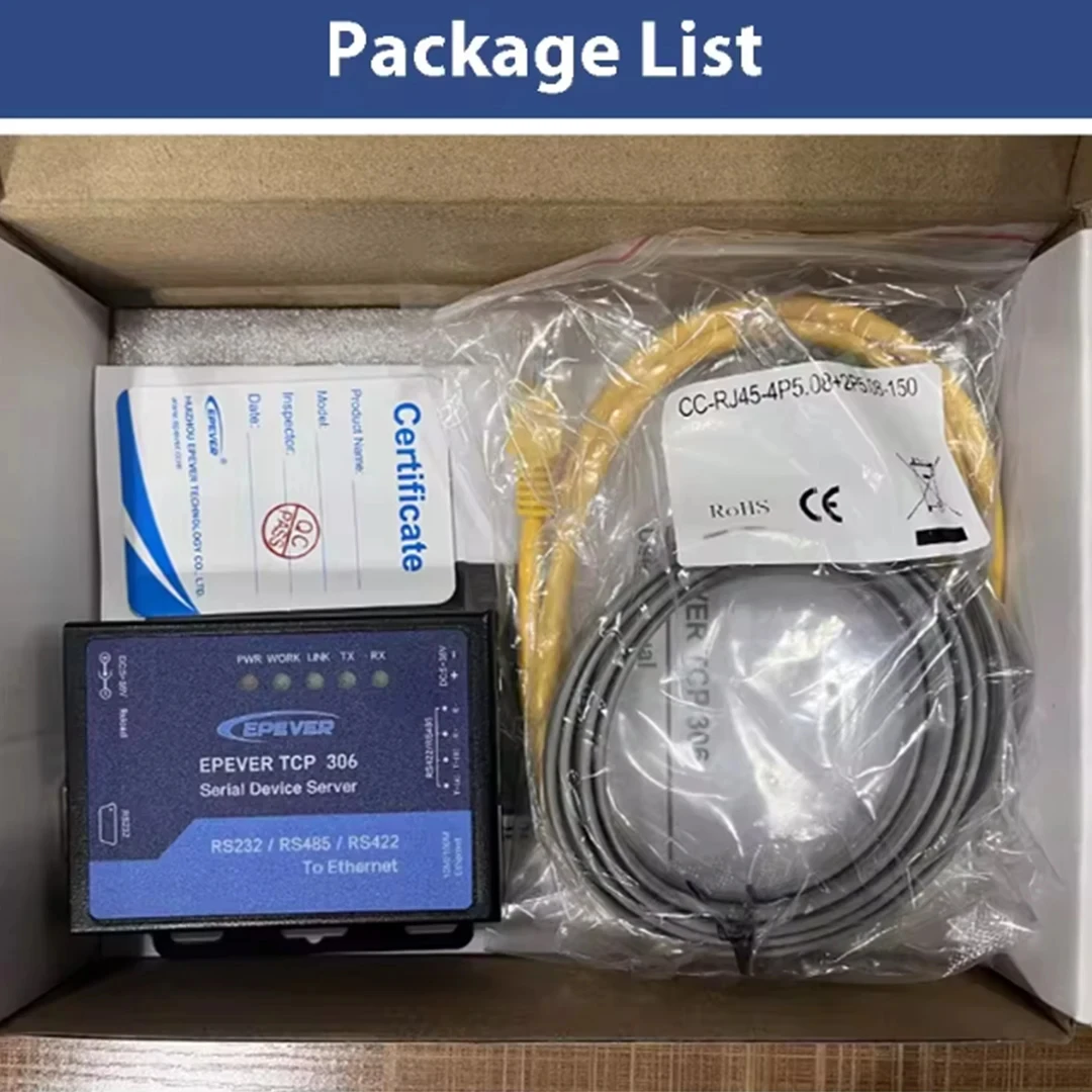 محولات وحدات تحكم الطاقة الشمسية للأجهزة التسلسلية EPEVER TCP 306 مع خادم عبر عاكس/شاحن توصيل منفذ RS485