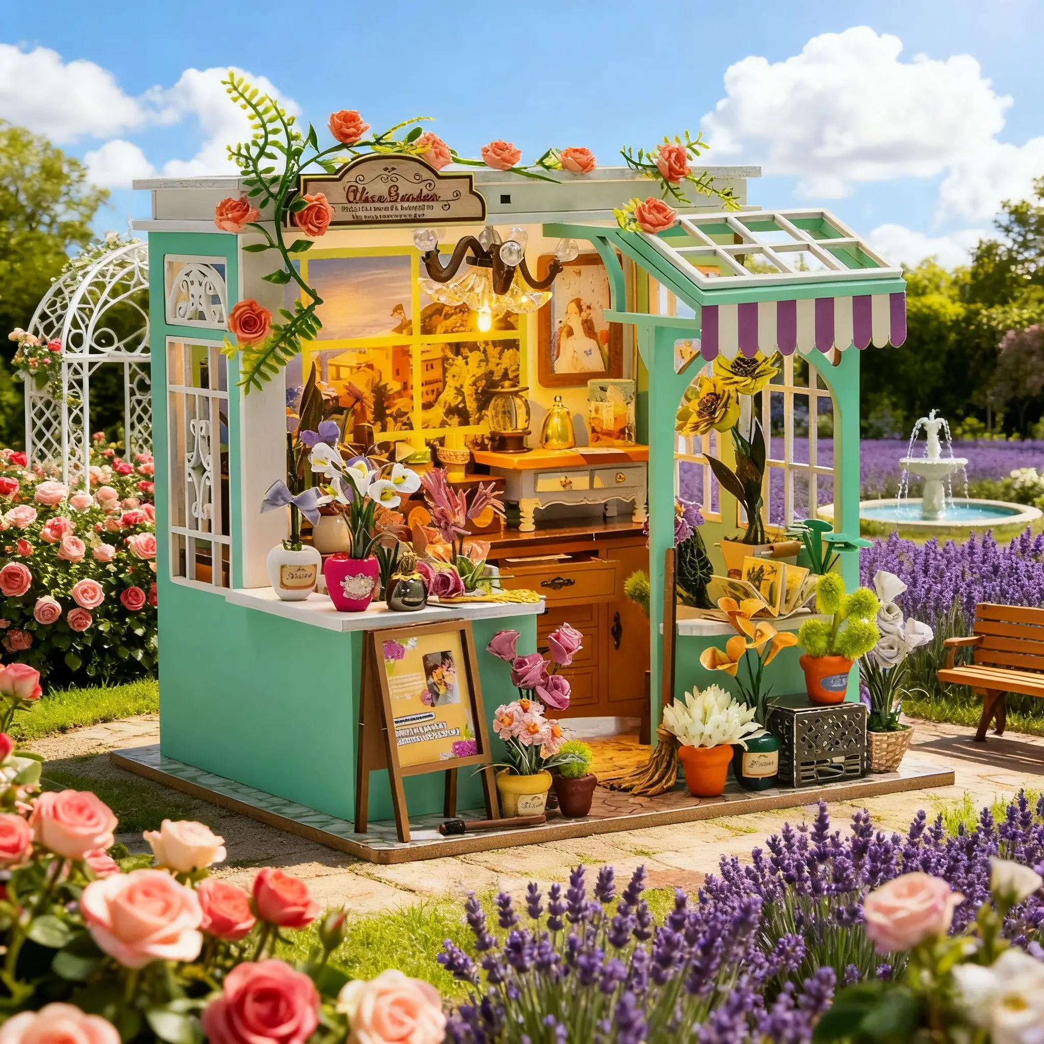 طقم بيت الدمى الأصلي الجديد لحديقة أليس - منزل نموذج إبداعي مصنوع يدويًا، ديكور سطح المكتب وهدية مثالية للهواة #1