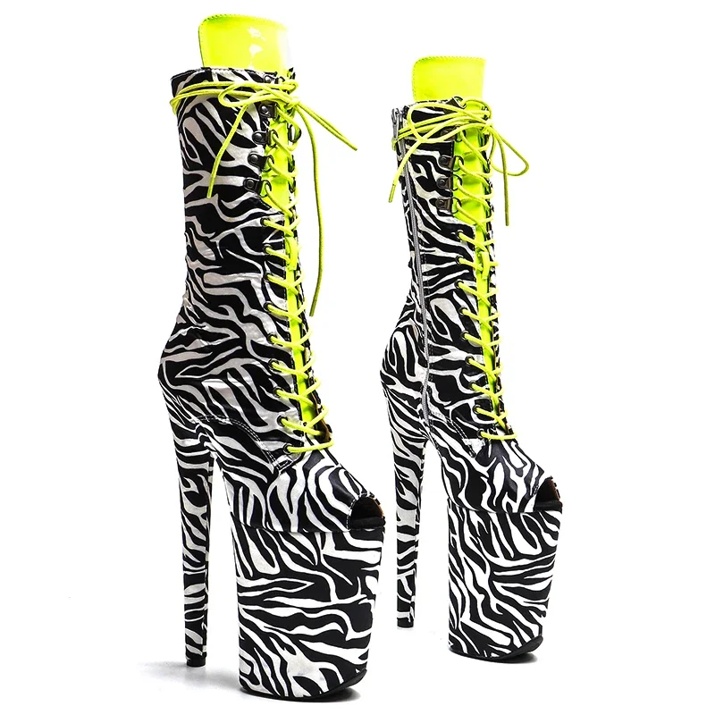 Leecabe  23CM/9inches  zebra-stripe PU Sexy  Fashion trend open toe  High Heels platform stripper heel Pole Dance boot