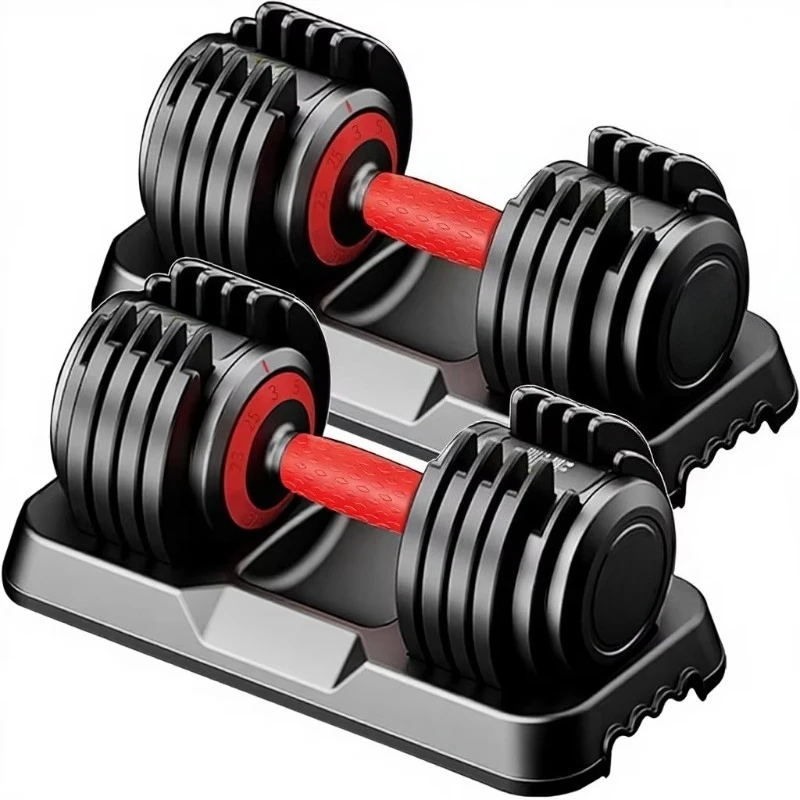 Adjustable Cast Iron Dumbbell Set  Safe Locking System Enclosed Storage Tray 1-Second Fast Adjustment
