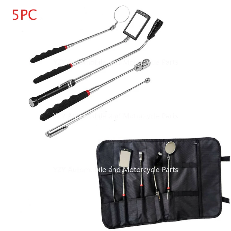 

360° Inspection Mirror LED Light Telescoping Mirrors Extend Mechanic Tools Inspection Mirror Telescopic Handle Repairing Tools