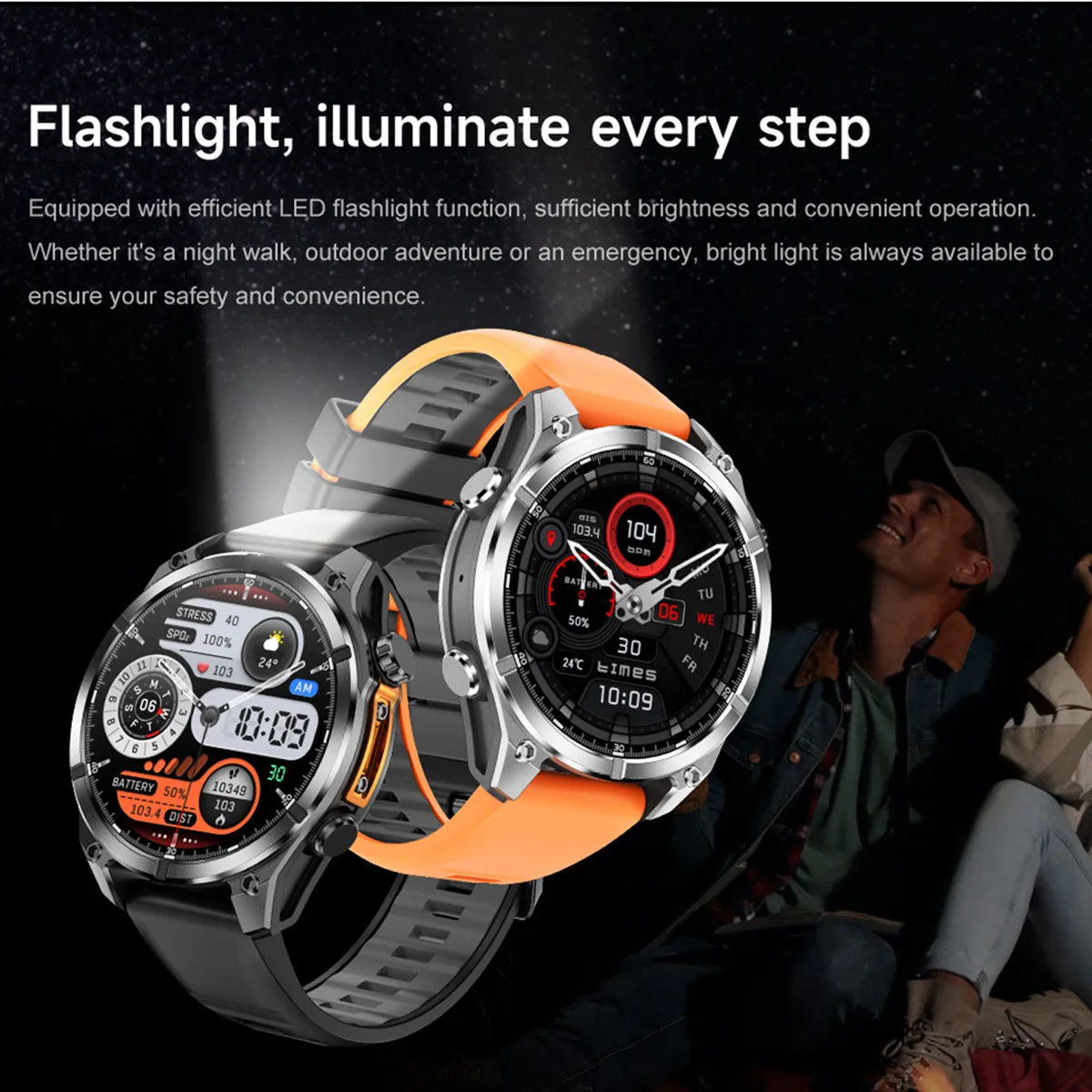 ساعة ذكية رياضية للرجال 1.43 بوصة شاشة Amoled 3ATM إضاءة مقاومة للماء مصباح يدوي بارومتر AI ChatGPT مساعد صوتي Smartwach