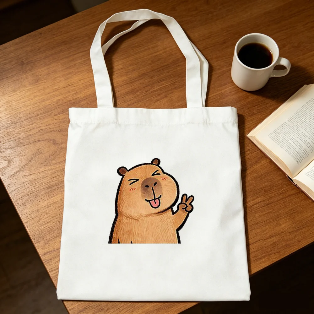 Capybara tote bag personnalisable shopping einkaufstasche foldable canvas  femme
