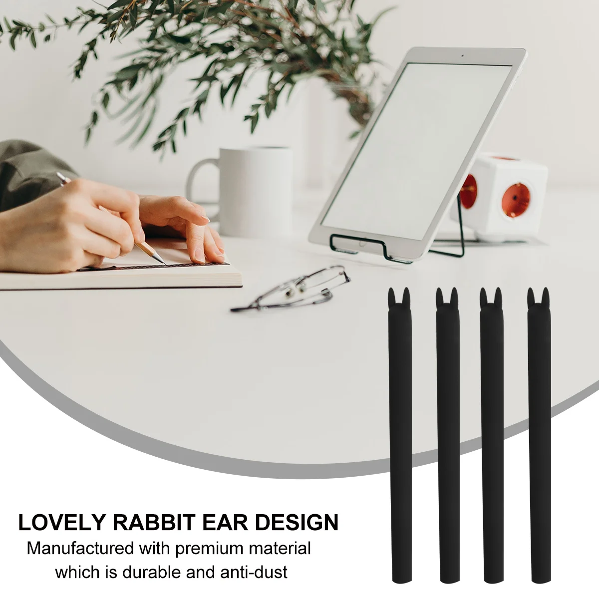 

1Pcs Unique Rabbit Ear Pen Tip Protector for Pencil Ii Black Drop-Proof Design All-in-One Silicone Stylish