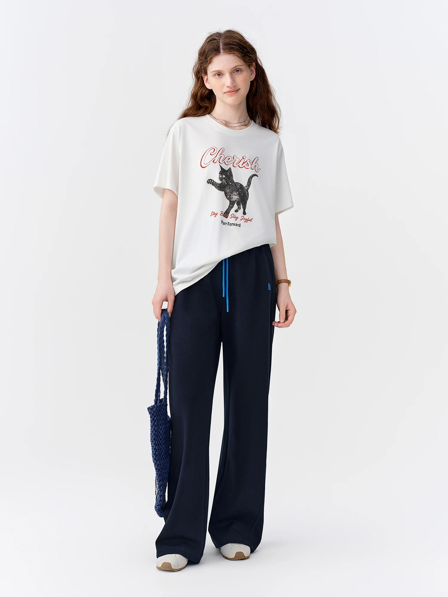 DUSHU 2026 Autumn New Women's Color-Block Drawstring Wide-Leg Pants Slimming Straight-Leg Trousers Available in Multiple Sizes