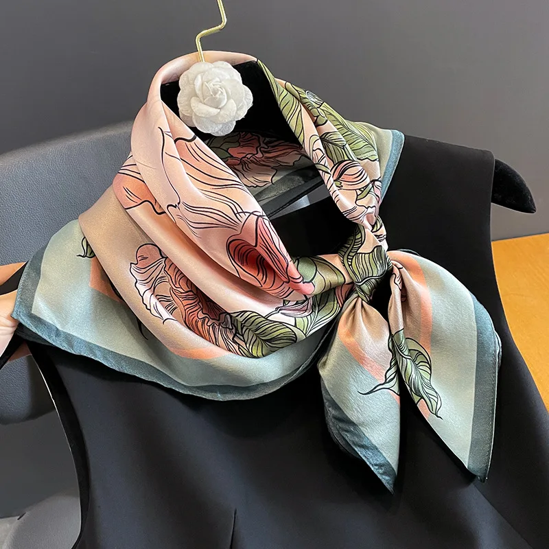 Floral Neckerchief 100% Pure Silk Scarf for Women New Square Shawl Hair Ribbon Headband Luxury Brand Neck Tie Wrist Wrap Bandana